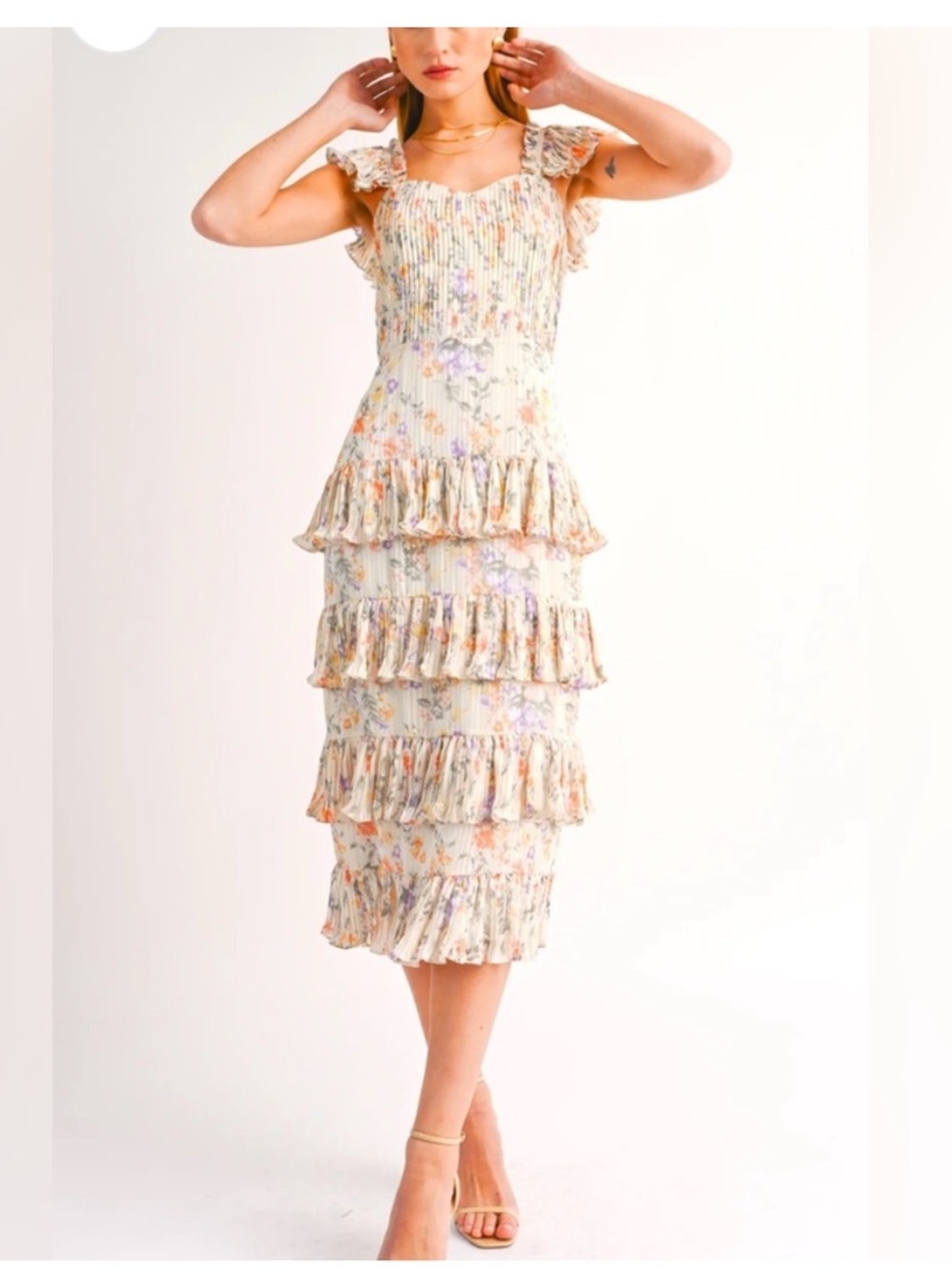 The Reset Cream Floral Ruffle Tiered Maxi Dress